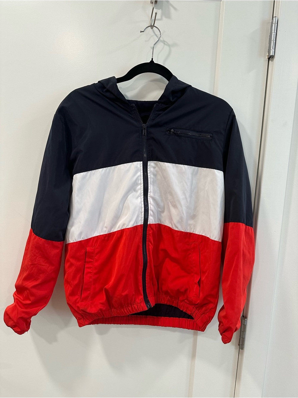 Brandy Melville Red White Navy Colorblock Windbreaker Jacket - best for size S